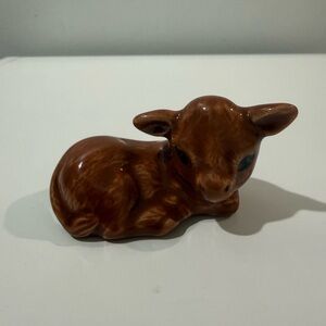 Ardalt Japan Ceramic Calf Figurine- Vintage Glossy Brown Miniature